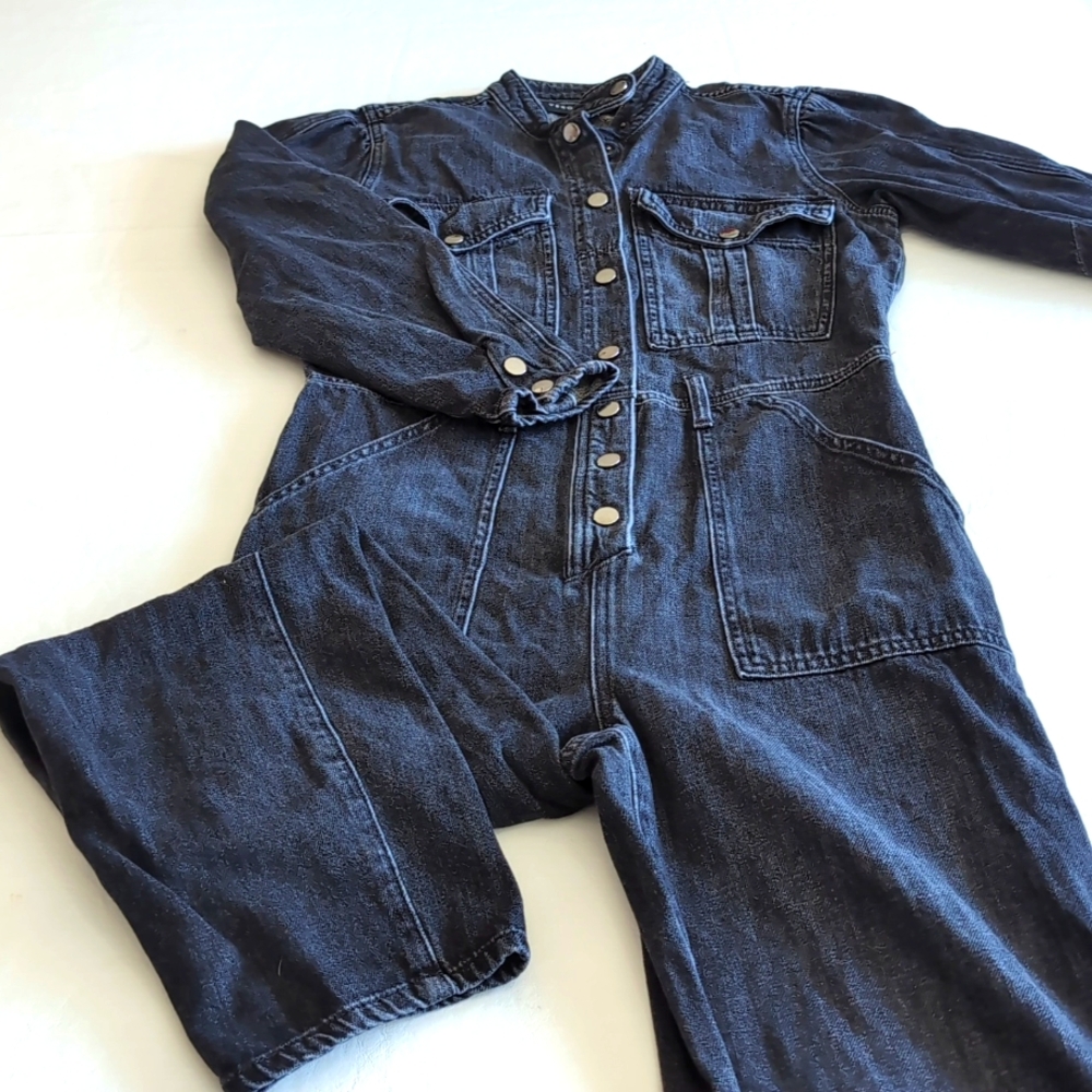 VERONICA BEARD Annie Cargo Denim Jumpsuit in Washed Onyx Black Size S - Picture 3 of 14
